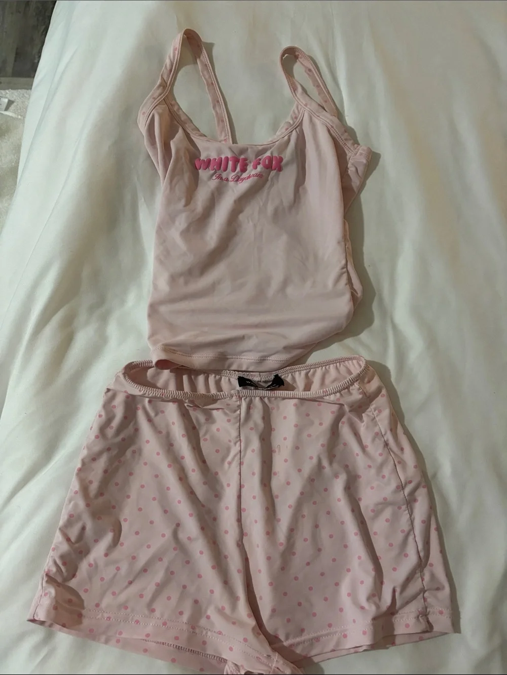 White Fox Boutique Light Pink Tank & Polka Dot Shorts Sleep Set